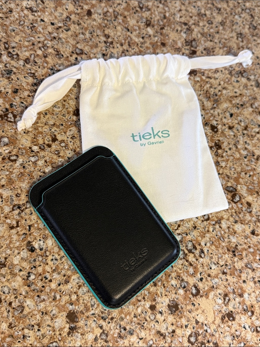 Tieks Black Leather Card & Key Sleeve with Teal Trim